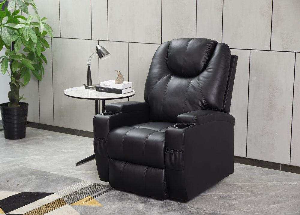 English Elm Recliner Power Chair Faux Leather High Back Seat with Cup Holders for Living Rooms B205P241928