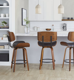 English Elm Fixed-height Swivel Counter Stools with Faux Leather Seats and Chrome Footrest Set of 2 B202S01837