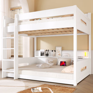 English Elm Queen Over Pine Bunk Bed with Built-in Shelves and Usb Charging Ports White N7090002238K