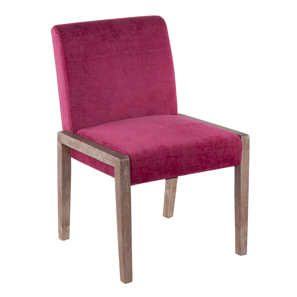 English Elm Carmen Contemporary Chair Set Of 2 – Plush Hot Pink Velvet With White-Washed Wood For Modern Style B202S01319