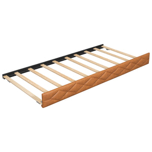 English Elm Full XL Upholstered Daybed with Trundle and Built-In LED Lighting, Tufted Arms, Solid Wood Frame Brown N7090000611D