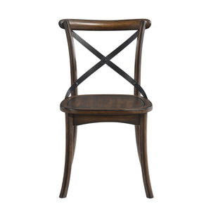 English Elm Dark Dark Oak and Black Side Chair with X Metal Back, Set of 2 — Mid-Century Wooden Seat, Flared Legs B062P189230