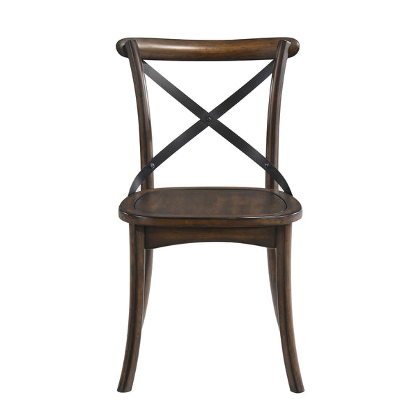 English Elm Dark Dark Oak and Black Side Chair with X Metal Back, Set of 2 — Mid-Century Wooden Seat, Flared Legs B062P189230