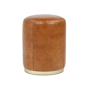 English Elm Nico Genuine Leather Drum Ottoman Stool with Brass Base for Living Room or Bedroom B2719P485493