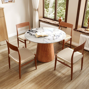 English Elm Small Round Solid Wood Pedestal Dining Table 43" - Modern, Durable Design For 2-4 People, White & Black T3833S00043-GIGA