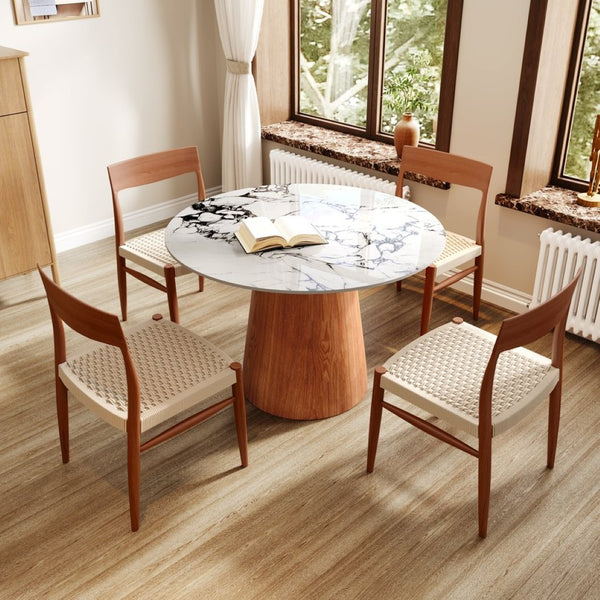 English Elm Small Round Solid Wood Pedestal Dining Table 43" - Modern, Durable Design For 2-4 People, White & Black T3833S00043-GIGA