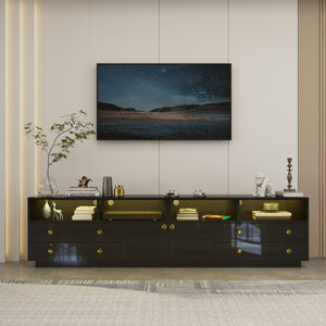 English Elm Tv Stand with Rgb Led Lighting High Gloss Entertainment Center for Large Living Rooms Black T3773P416493