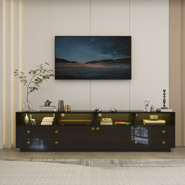 English Elm Tv Stand with Rgb Led Lighting High Gloss Entertainment Center for Large Living Rooms Black T3773P416493