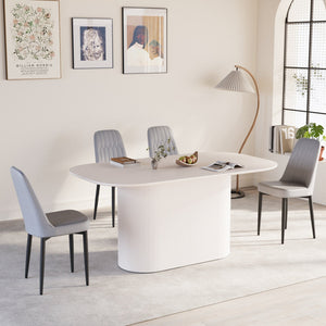 English Elm 63" Cream Mdf Dining Table & 4 Pu Chair Set – Mid-Century Modern Style With Black Metal Legs W2189S00693