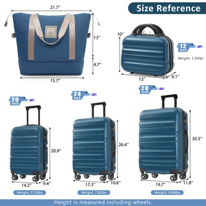English Elm Hardshell Abs Four Piece Luggage Set with Spinner Wheels Tsa Lock Packing Cubes Inky Blue N730P262653C