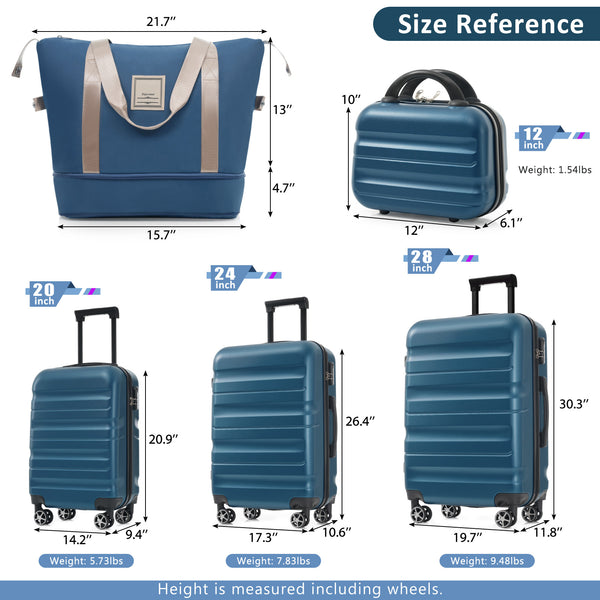 English Elm Hardshell Abs Four Piece Luggage Set with Spinner Wheels Tsa Lock Packing Cubes Inky Blue N730P262653C
