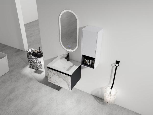 English Elm 24" Wall-Mounted Bathroom Vanity Set With Soft Close Doors, Ceramic Sink, And Side Cabinet Storage W999S00330