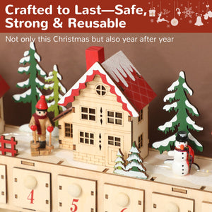 English Elm Christmas Village Advent Calendar 24 Drawer Wood Effect Display with Warm Led Glow T3971P381251