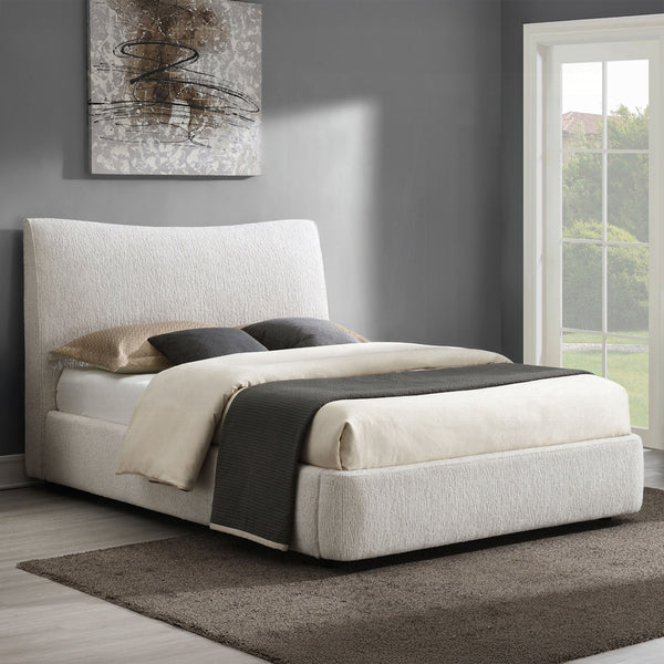 English Elm 1pc Queen Platform Bed with Chenille Upholstery, Solid Rubberwood Frame, Padded Headboard, No Box Spring Required Beige 67 L x 7 W x 47 H B2741S00740