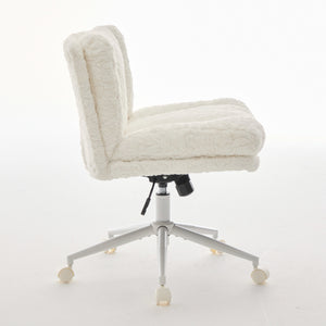 English Elm W26.4 Plush faux alpaca wide seat office chair with double cushion, 360° swivel, ergonomic chic design Cream W1143P369105
