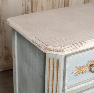 English Elm 24QJ0078 Distressed Light Blue Wood & Metal Cabinet with Two Drawers, Cream Top, Gold Accents, 37.4"L x 18.3"W x 37.8"H W2946P243868