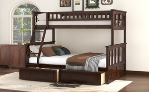 English Elm Twin Convertible Bunk Bed with Built-In Rolling Drawers and Solid Pine/MDF Frame, Space-Saving Durable Design Espresso N7090004020P