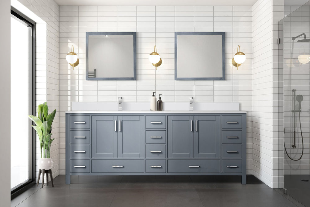 English Elm Dark Grey Double Bath Vanity With White Quartz Top, Faucets, Mirrors - Elegant Storage Solution! B2731S01064