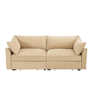 English Elm 2-Seater Chenille Sofa With Storage Drawers, Wraparound Cushions, And Crescent Armrests In Wheat W3041S00172