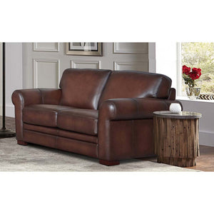 English Elm Brookfield Leather Loveseat with Transitional Design, Rounded Arms, Solid Wood Feet for Comfort B2705P211769