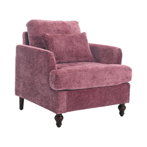 English Elm Wood Frame Armchair Tufted Chenille Lounge Chair with Ergonomic Back & Solid Wood Frame, Cozy Seat WINE RED W395P151906