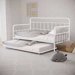 English Elm Contemporary Full-Size Metal Bed Frame with Minimalist Design, Lightweight, Foundation-Free Ease White 16 L x 78 W x 8 H B2741P364825