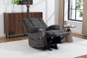 English Elm Ultra Wide Velvet Swivel Lounge Chair with Massage Heating and Powered Lift Assist Grey W547P425986