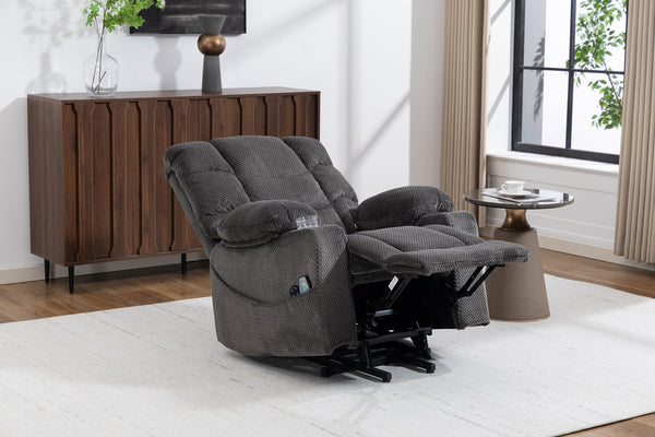 English Elm Ultra Wide Velvet Swivel Lounge Chair with Massage Heating and Powered Lift Assist Grey W547P425986