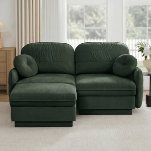 English Elm Chenille Cloud Modular Loveseat with Deep Foam Cushions Quilted Back and Ottoman Green W714S01766