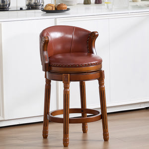 English Elm Cow Hide Leather Swivel Barstool Solid Hardwood Frame Kitchen Counter Seating W2195P479940