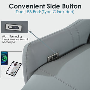 English Elm Wall Zero Wall Power Recliner Chair with Overstuffed Backrest, USB Type-C Charging Port, Space-Saving Electric Recliner for Small Rooms Blue Gray W1028S00036