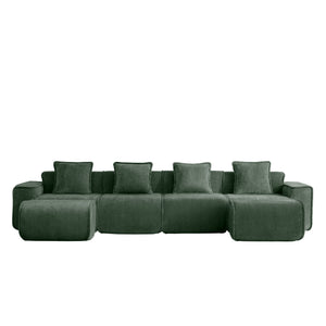 English Elm Streamlined Modular U-shape Sectional Velvet Sofa with Cloud Comfort and Movable Ottomans Green W3041S00370