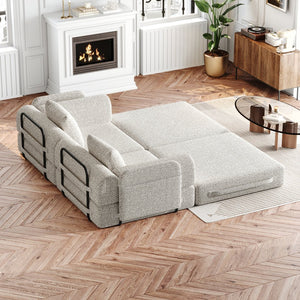 English Elm 72.4-inch Chenille Floor Sofa Bed with Storage Pockets and Foldable Foam Frame W3505P355566