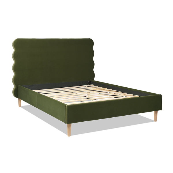 English Elm Jennifer Taylor Home - Stockholm Queen Platform Bed With Wavy Headboard In Olive Green Velvet - Stylish Comfort & Durability B2719P238204