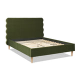 English Elm Stockholm Modern Wavy Headboard Platform Bed, Queen, Olive Green Performance Velvet