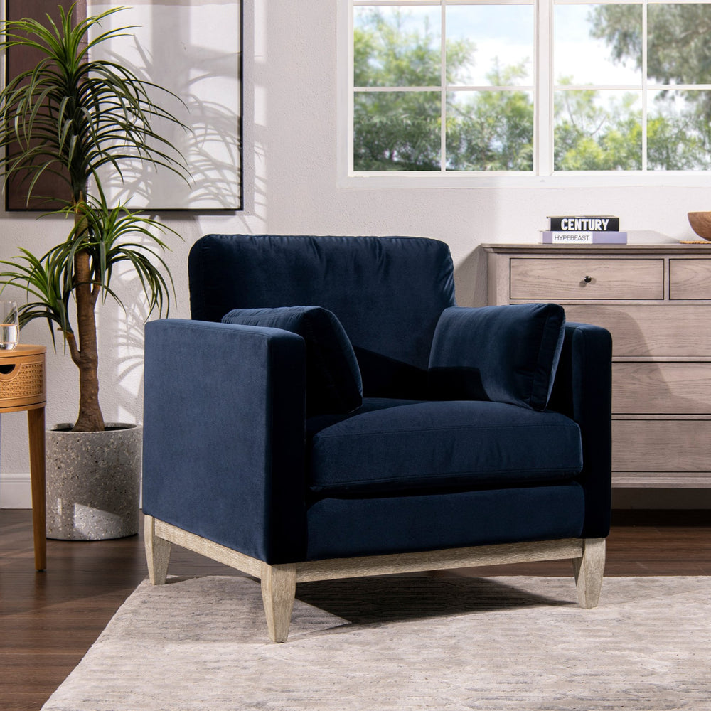 English Elm Jennifer Taylor Home - Knox 36" Modern Farmhouse Arm Chair - Dark Navy Velvet, Durable Comfort For Stylish Living Spaces B2719P238328