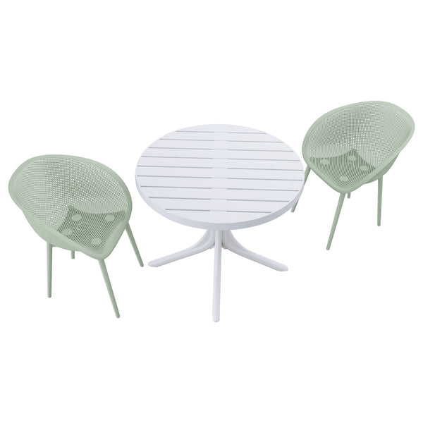English Elm Summer Outdoor Bistro Set Uv Resistant Polypropylene Slatted Chairs and Round Patio Table Pale Green,White W3450S00021