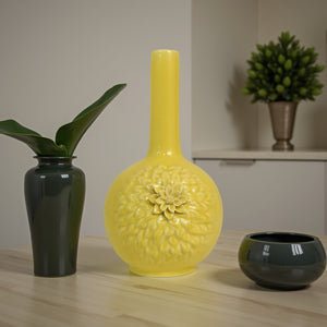 English Elm Remi Tall Ceramic Vase with Floral Motifs Yellow Glazed Narrow Neck 16 Inch B056P416951