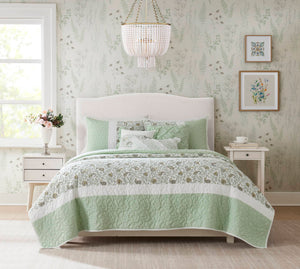 English Elm 6 Cotton Percale Quilt Set Full/Queen with 3 Decorative Pillows Breathable Printed Cotton Blend Comfort Sage Green 22.83 L x 17.72 W x 7.09 H B035P294112