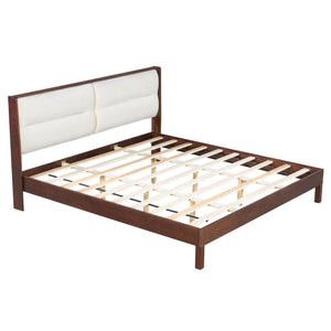 English Elm Solid Wood Queen Platform Bed Velvet Tufted Headboard Architectural Slat Design Espresso N7090000743P