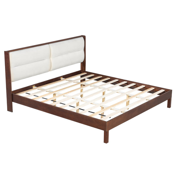 English Elm Solid Wood Queen Platform Bed Velvet Tufted Headboard Architectural Slat Design Espresso N7090000743P