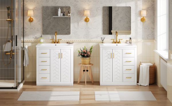 English Elm 60'' Modern Bathroom Vanity Set With Ceramic Sink, Solid Wood Frame, Soft-Close Drawers & Doors N710SS00001K