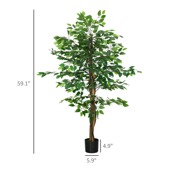 English Elm HOMCOM Realistic 5ft Ficus Tree with Pot – Lifelike PEVA Leaves, Stable Cement Base, Low-Maintenance Decor W2225P229381