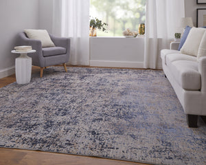 Feizy Rugs Pryor High-low Pile Abstract Rug – Luxurious Machine-made Polyester & Viscose For Modern Spaces Blue,Tan,Brown Polyester,Viscose Pry39ngfblumlth98