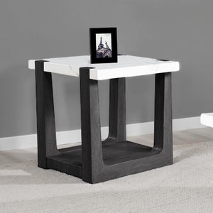 English Elm 1pc End Table with Faux Marble Top, Two-Tone Modern Accent Piece, 24” Square Stylish Living Room Black,White 28 L x 28 W x 14 H B2741P402817