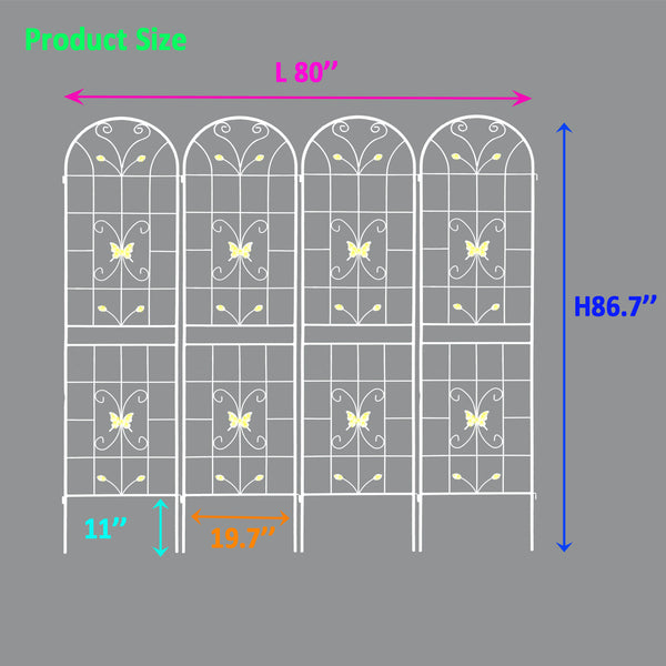 English Elm 4 Pack Powder Coated Steel Garden Trellis Panels Rustproof Vertical Vine Support Outdoor Cream White W1586P151252