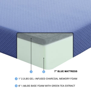English Elm 7inch Gel-Infused Charcoal Memory Foam Twin Mattress and Pillow Set — Breathable Cover, Supportive Comfort for All Night Rest Blue 12.75 L x 12.75 W x 40.25 H B011P213349