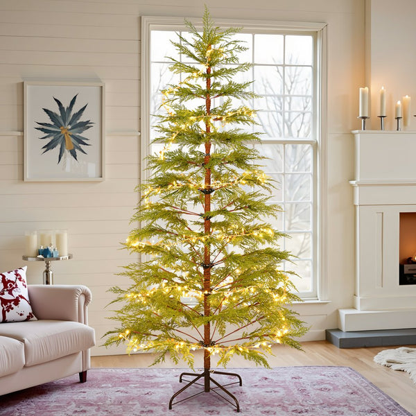 English Elm 6 ft Artificial Christmas Tree with 300 Warm LED Lights, 612 Tips, Hinged PE Branches & Metal Stand N710P181792S