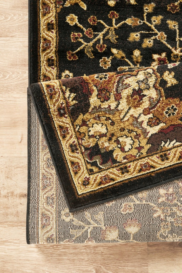 English Elm Classic Medallion Area Rug Bold Black Low Pile for Formal Living Dining Rooms B186P452299