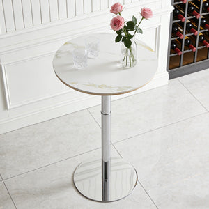 English Elm Rock Slab Round Bar Table with Gold Stainless Steel Base for Modern Home Entertaining W2920P443468